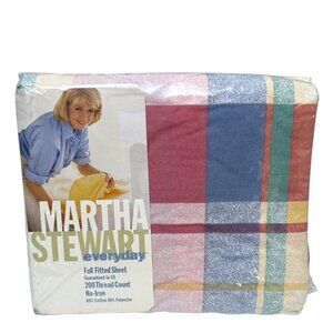 Martha Stewart Full Fitted Sheet Pastel Plaid Light Madras Rose Vintage New